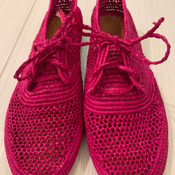 Pink raffia women’s Oxford summer shoes. on trend mesh style - Picture 5 of 6